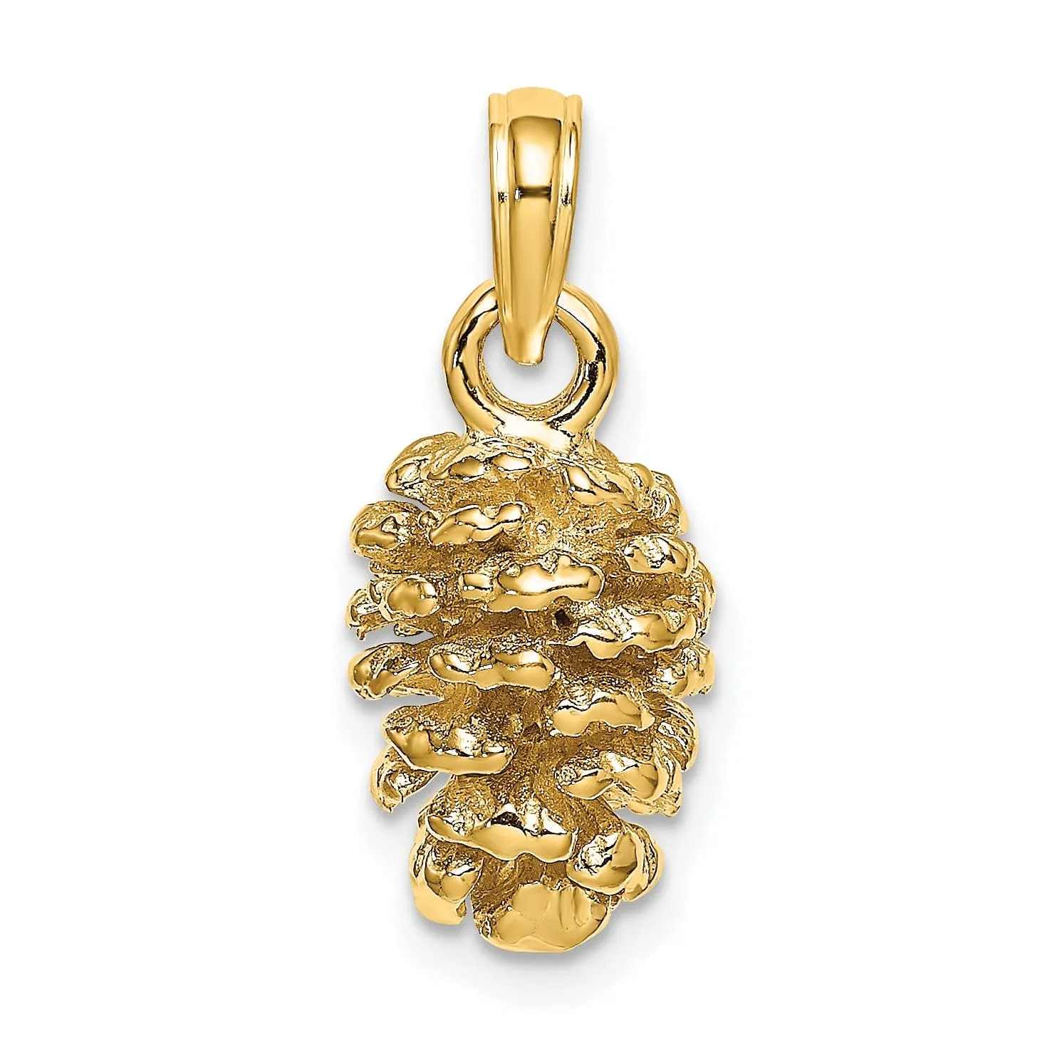 14k Yellow Gold 3D Solid Textured Polished Finish Pinecone Charm Pendant