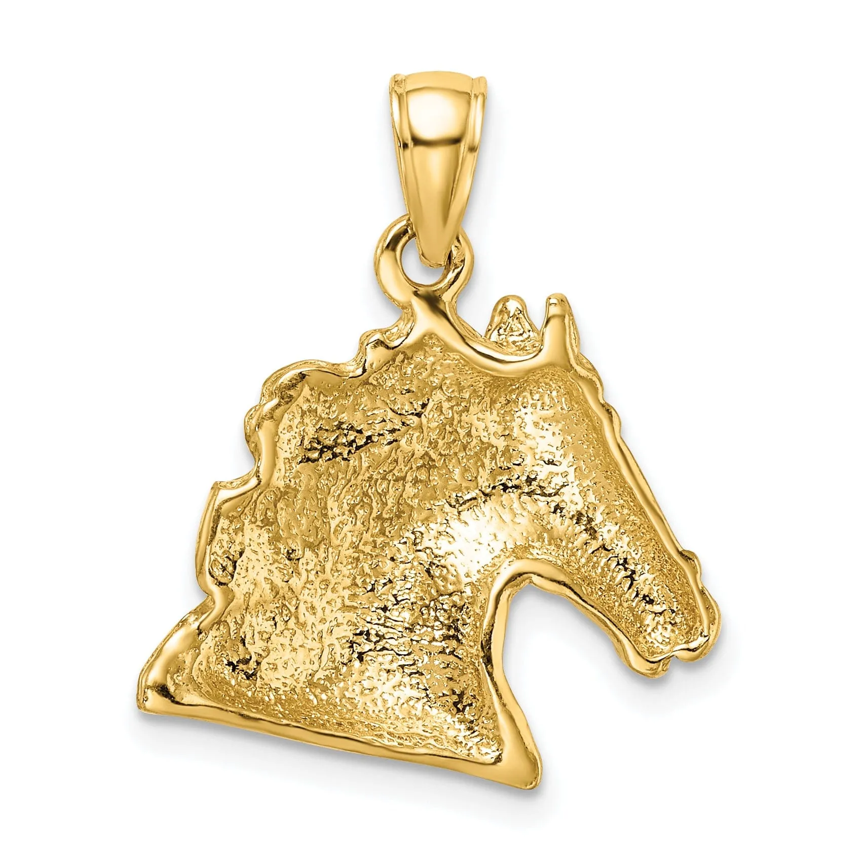 14K Yellow Gold Open Back Texture Polished Finish Horse Head Charm Pendant