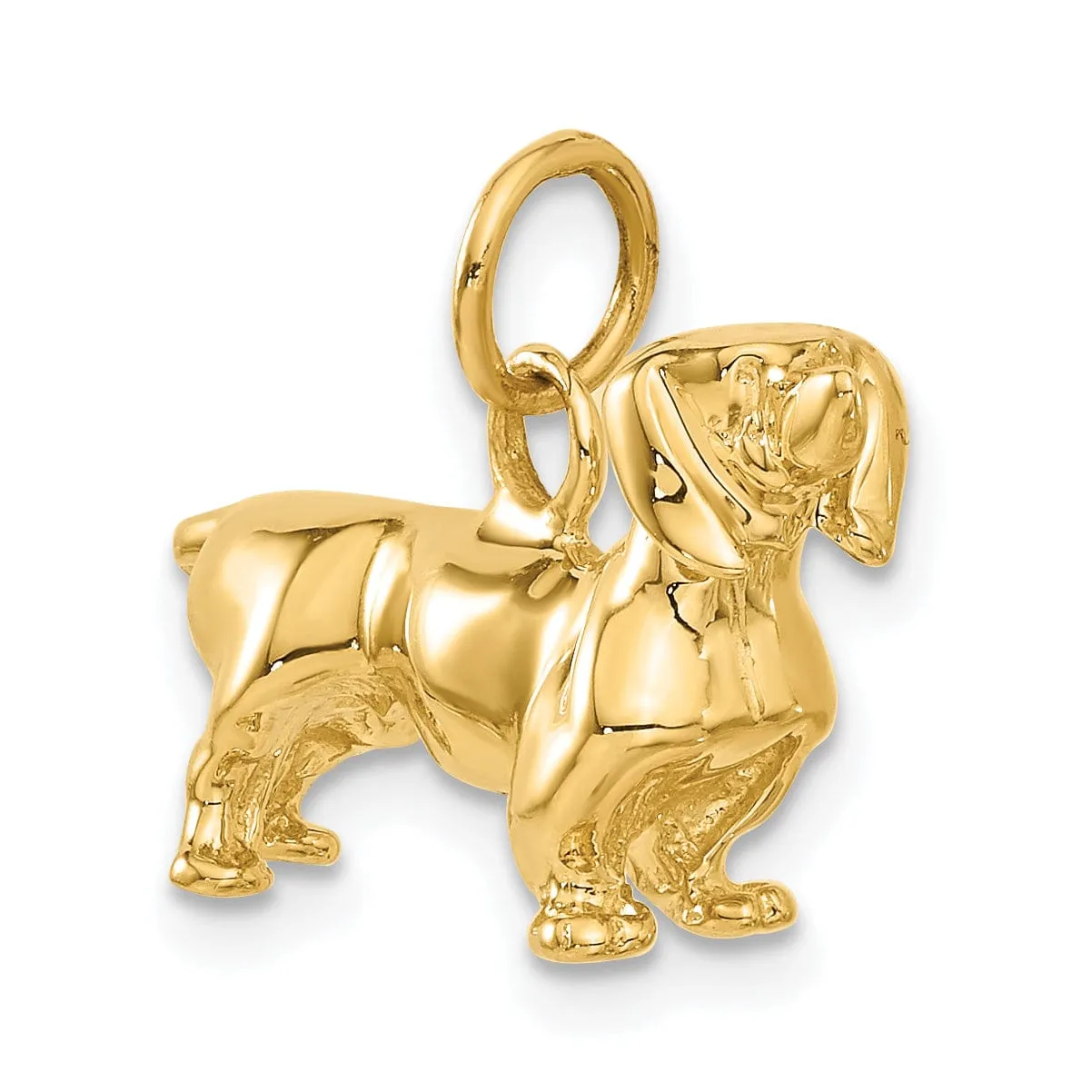 14k Yellow Gold Open Back Textured Solid Polished Finish Poodle Dog Charm Pendant