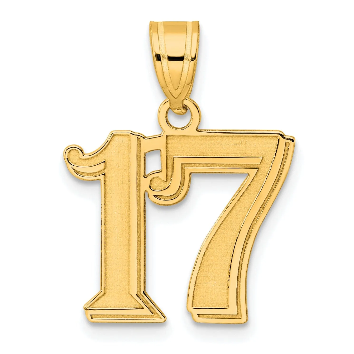 14k Yellow Gold Polished Etched Finish Number 17 Charm Pendant