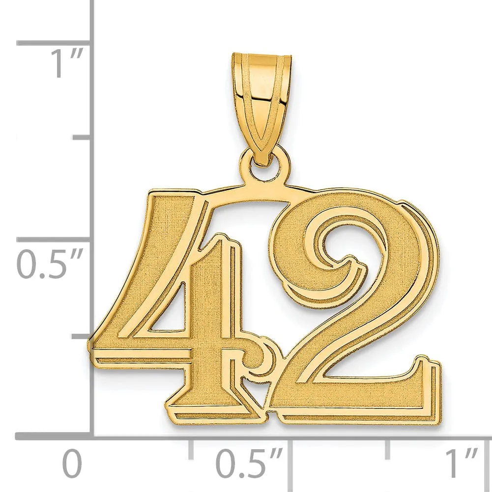 14k Yellow Gold Polished Etched Finish Number 42 Charm Pendant