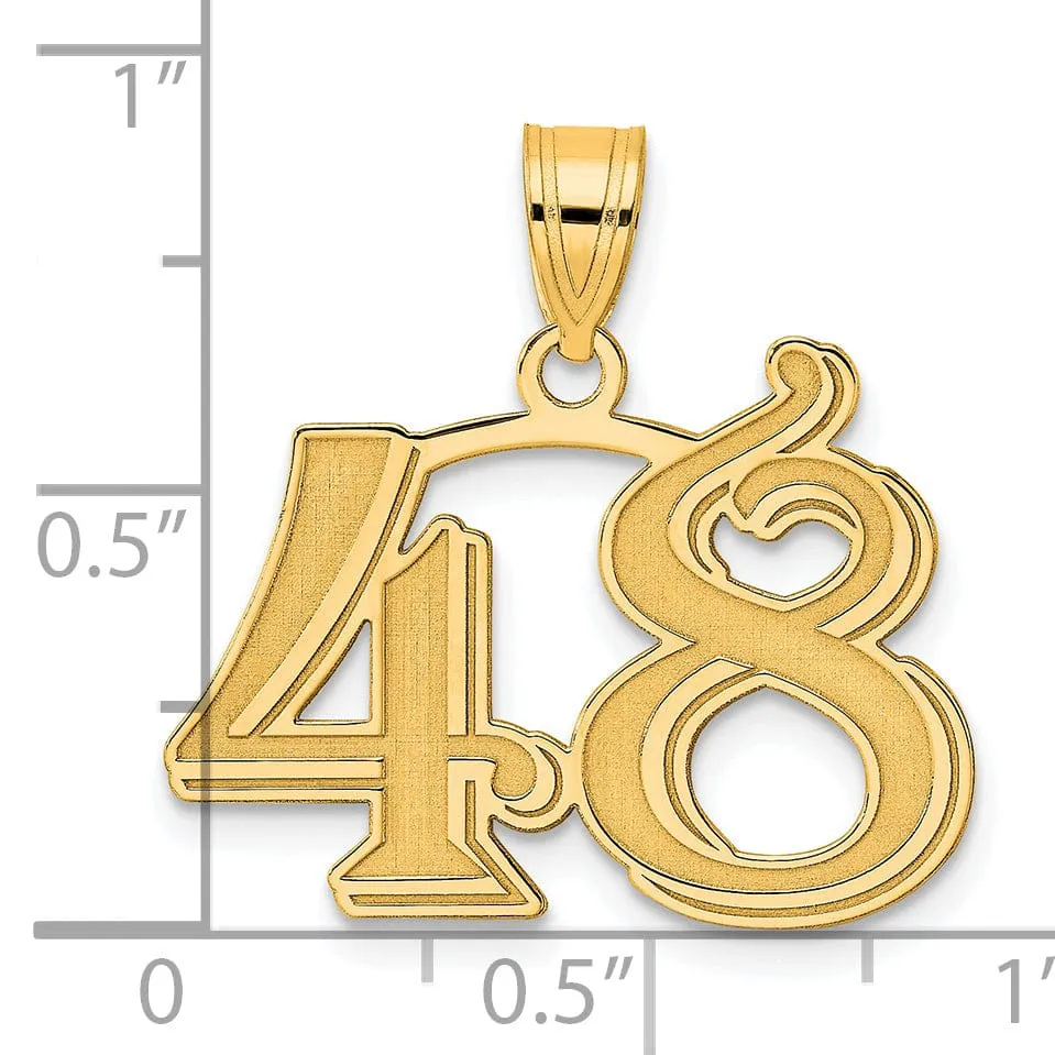 14k Yellow Gold Polished Etched Finish Number 48 Charm Pendant