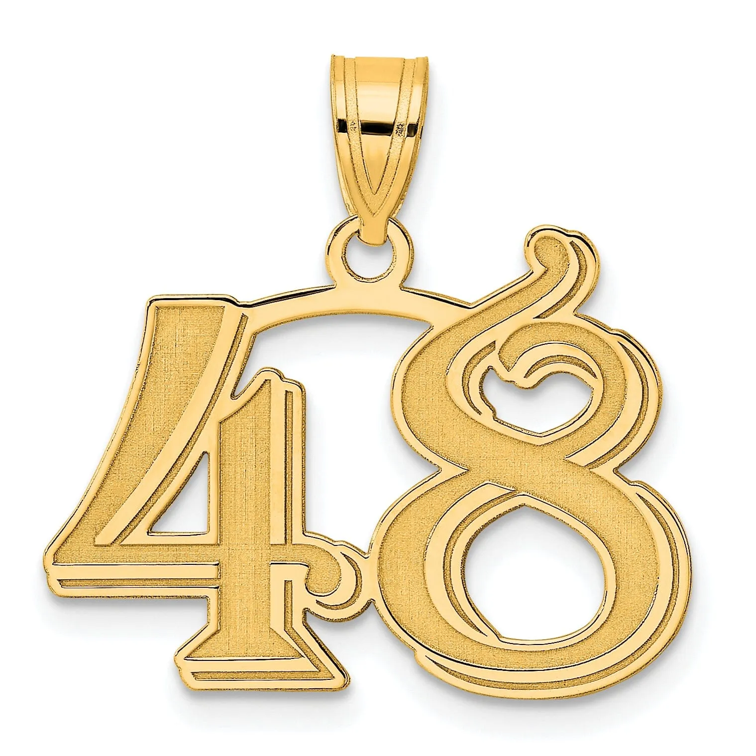 14k Yellow Gold Polished Etched Finish Number 48 Charm Pendant