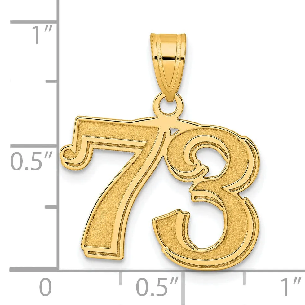 14k Yellow Gold Polished Etched Finish Number 73 Charm Pendant