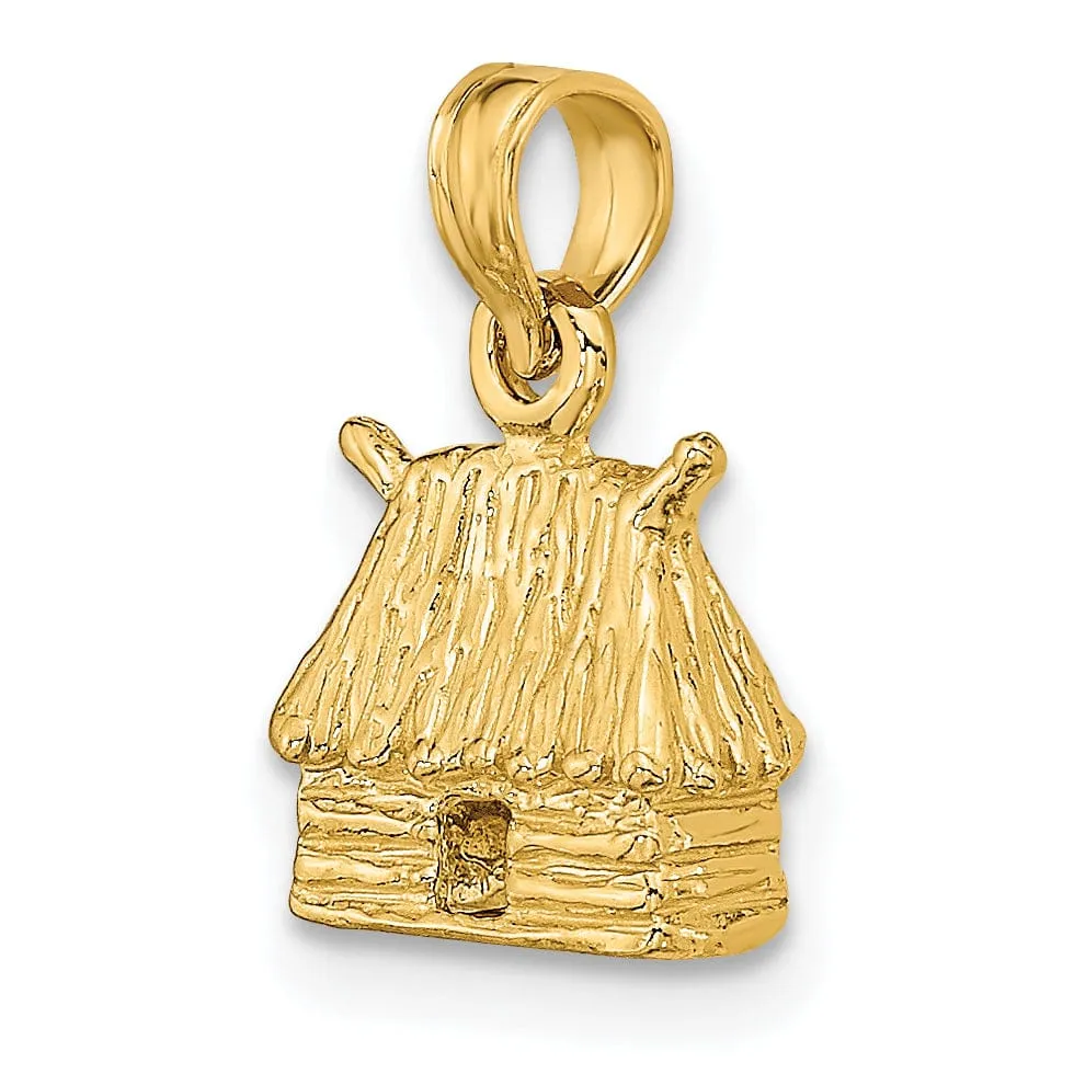 14K Yellow Gold Polished Finish 3-Dimensional Bungalow Island Hut Charm Pendant