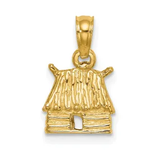 14K Yellow Gold Polished Finish 3-Dimensional Bungalow Island Hut Charm Pendant