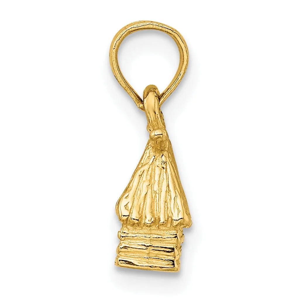 14K Yellow Gold Polished Finish 3-Dimensional Bungalow Island Hut Charm Pendant