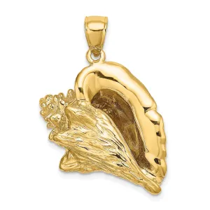 14K Yellow Gold Polished Finish 3-Dimensional Conch Shell Charm Pendant