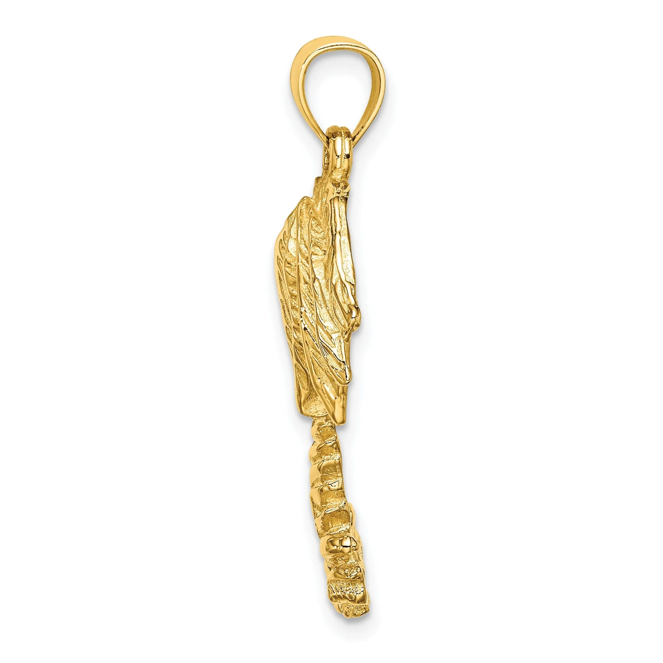 14K Yellow Gold Polished Texture Finish Concave Shape 2-Dimensional Single Palm Tree Charm