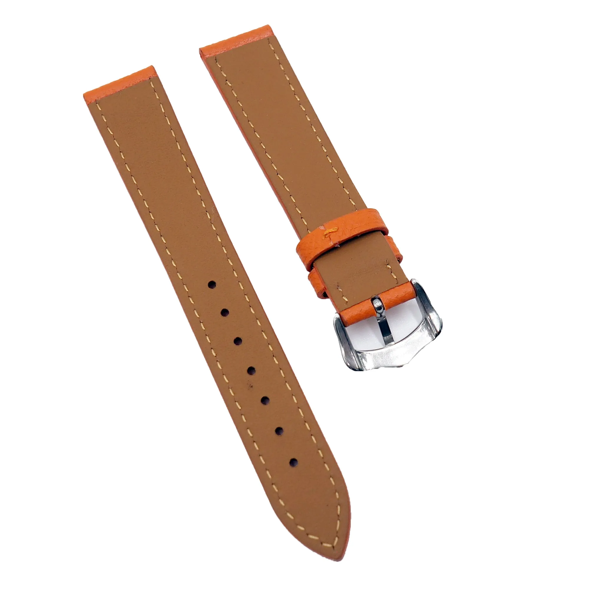 14mm, 16mm, 18mm Orange Litchi Grain Calf Leather Watch Strap