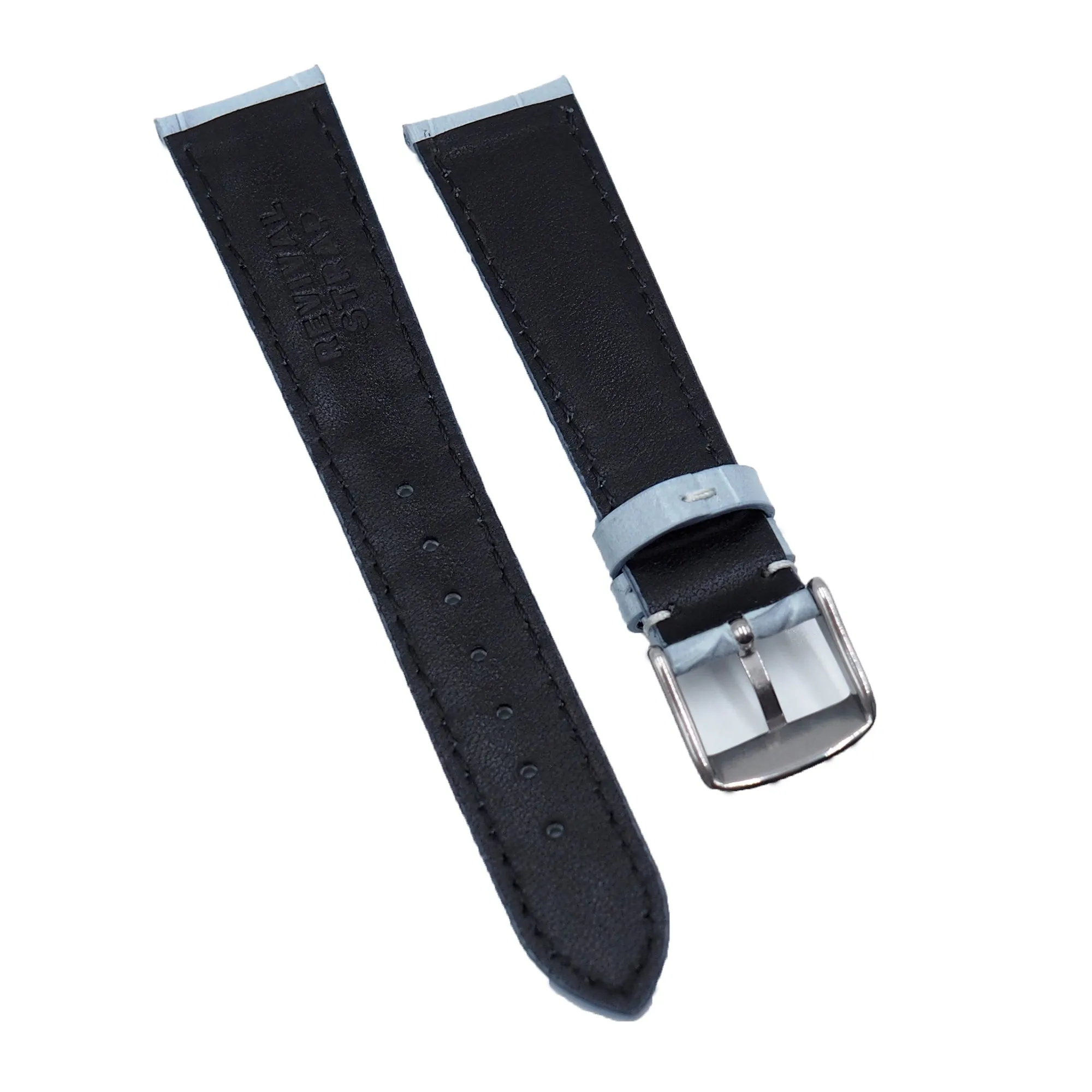 18mm, 19mm, 20mm, 22mm Light Blue Alligator Embossed Calf Leather Signature Strap