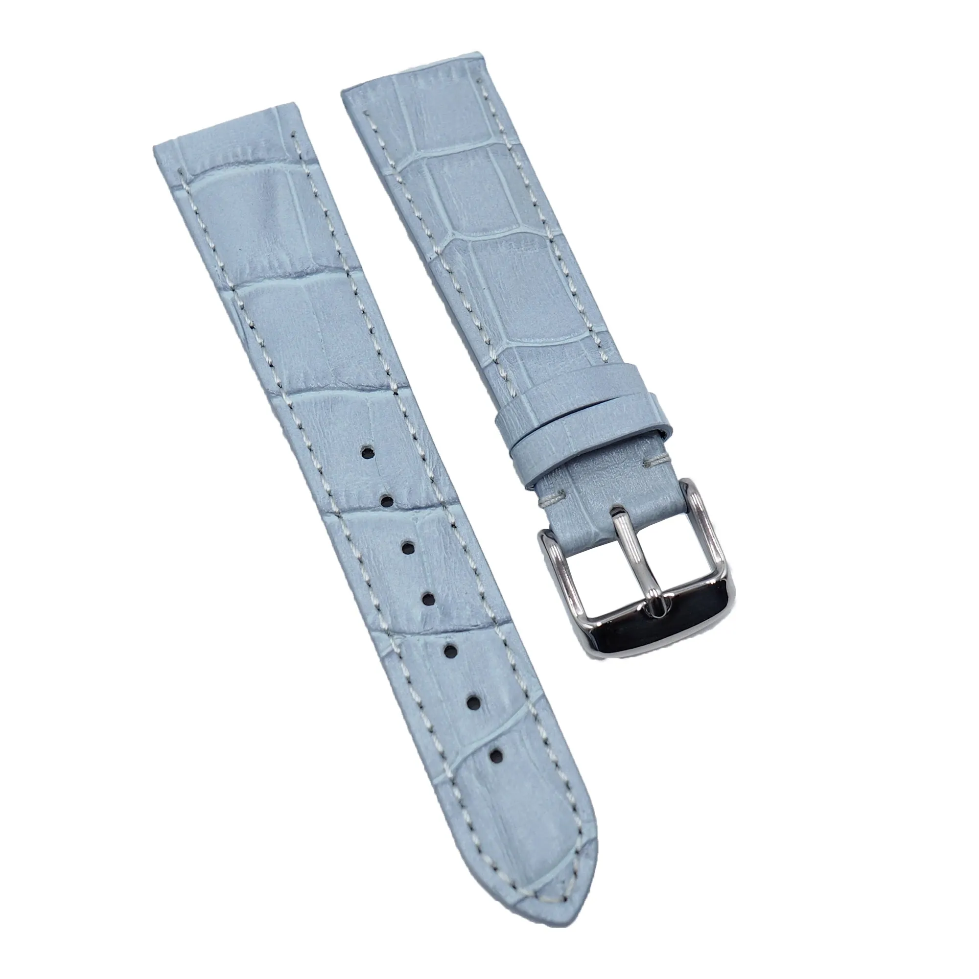 18mm, 19mm, 20mm, 22mm Light Blue Alligator Embossed Calf Leather Signature Strap