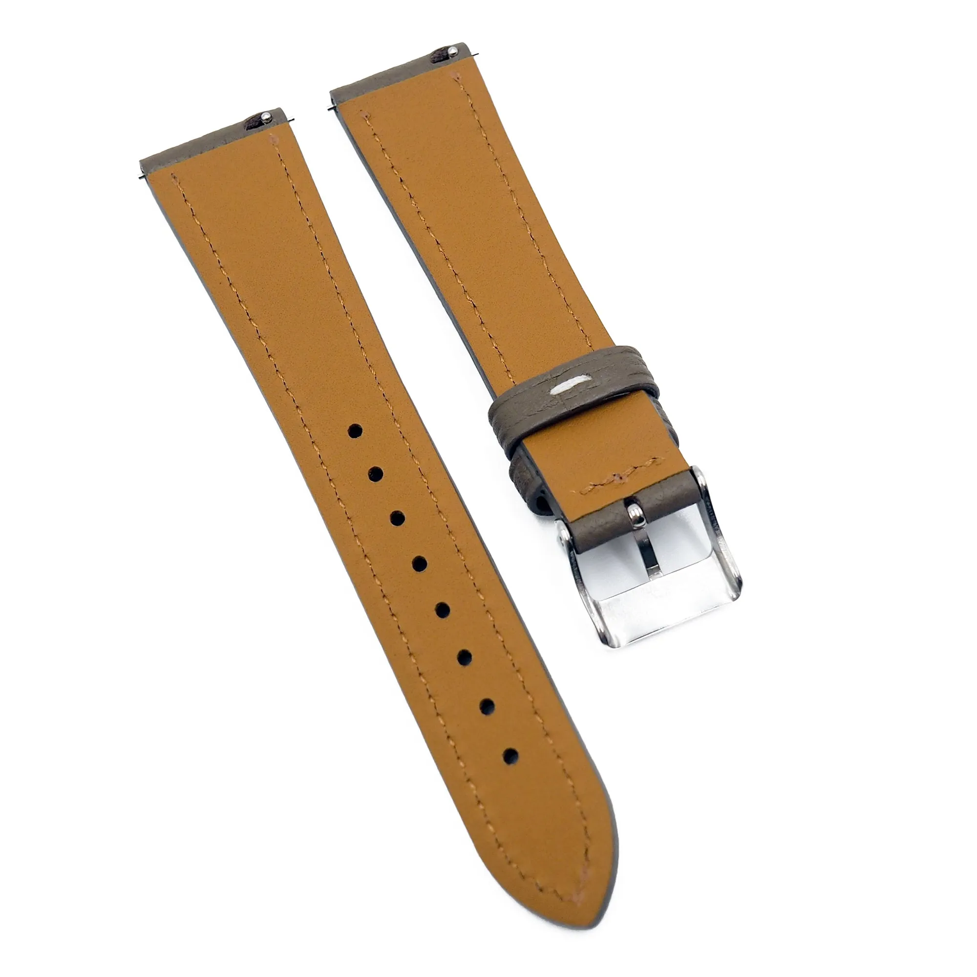 18mm, 20mm Etoupe Gray Litchi Grain Calf Leather Watch Strap