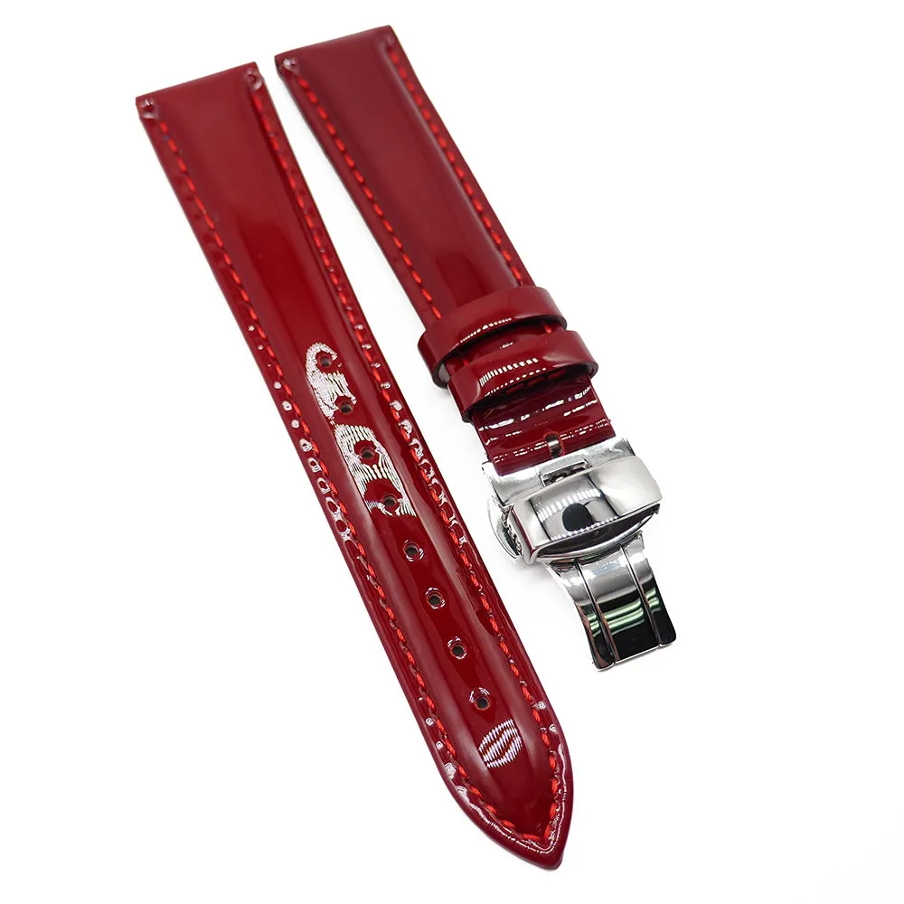 18mm Patent Leather Watch Strap, White / Red / Black