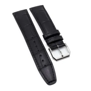 20mm, 21mm, 22mm Black Alligator Leather Watch Strap For IWC, Tang Buckle Style