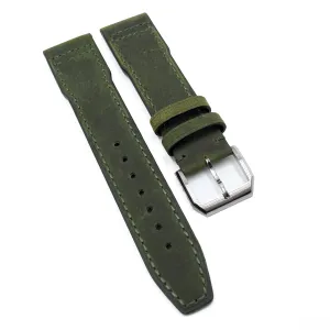 20mm, 21mm Pilot Style Army Green Matte Calf Leather Watch Strap For IWC, Semi Square Tail