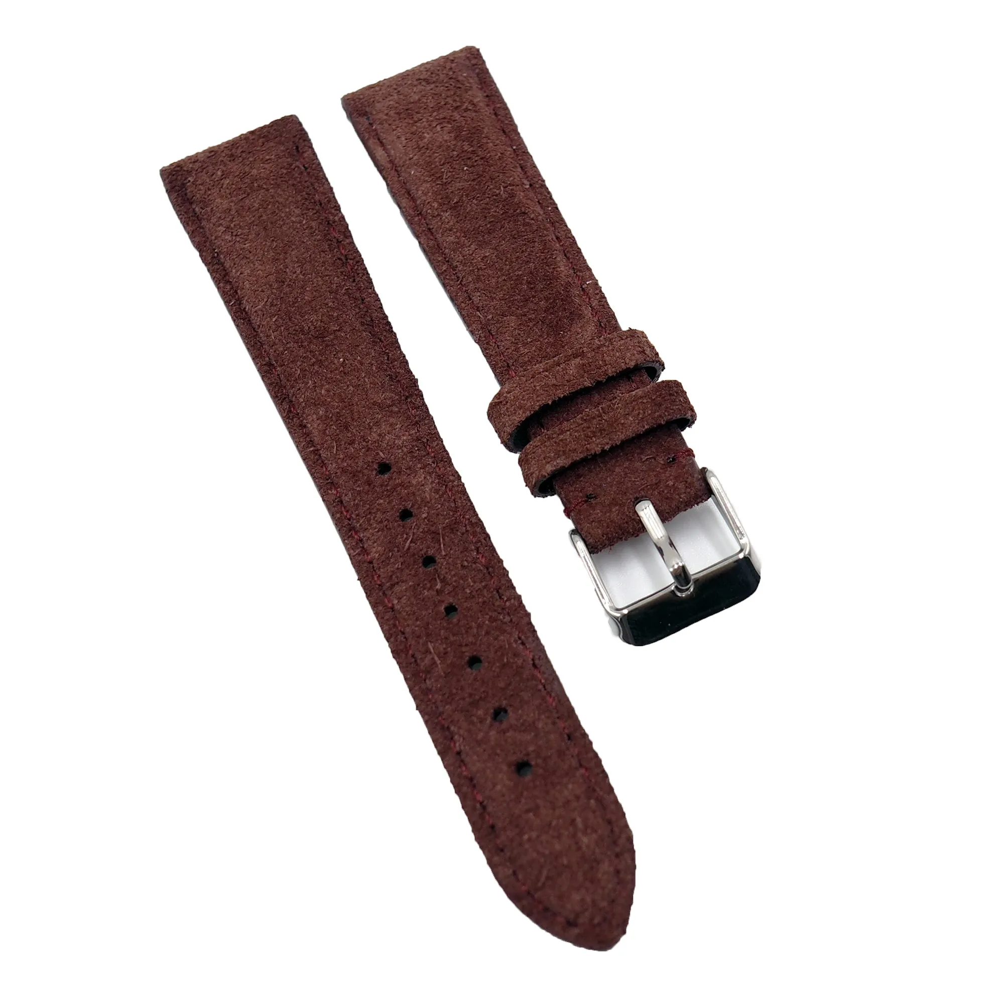 20mm, 22mm Maroon Red Suede Leather Slim Watch Strap