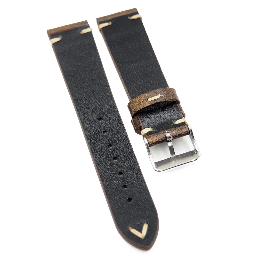 20mm Vintage Style Calf Leather Watch Strap, Turkish Blue / Peanut Brown