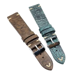 20mm Vintage Style Calf Leather Watch Strap, Turkish Blue / Peanut Brown