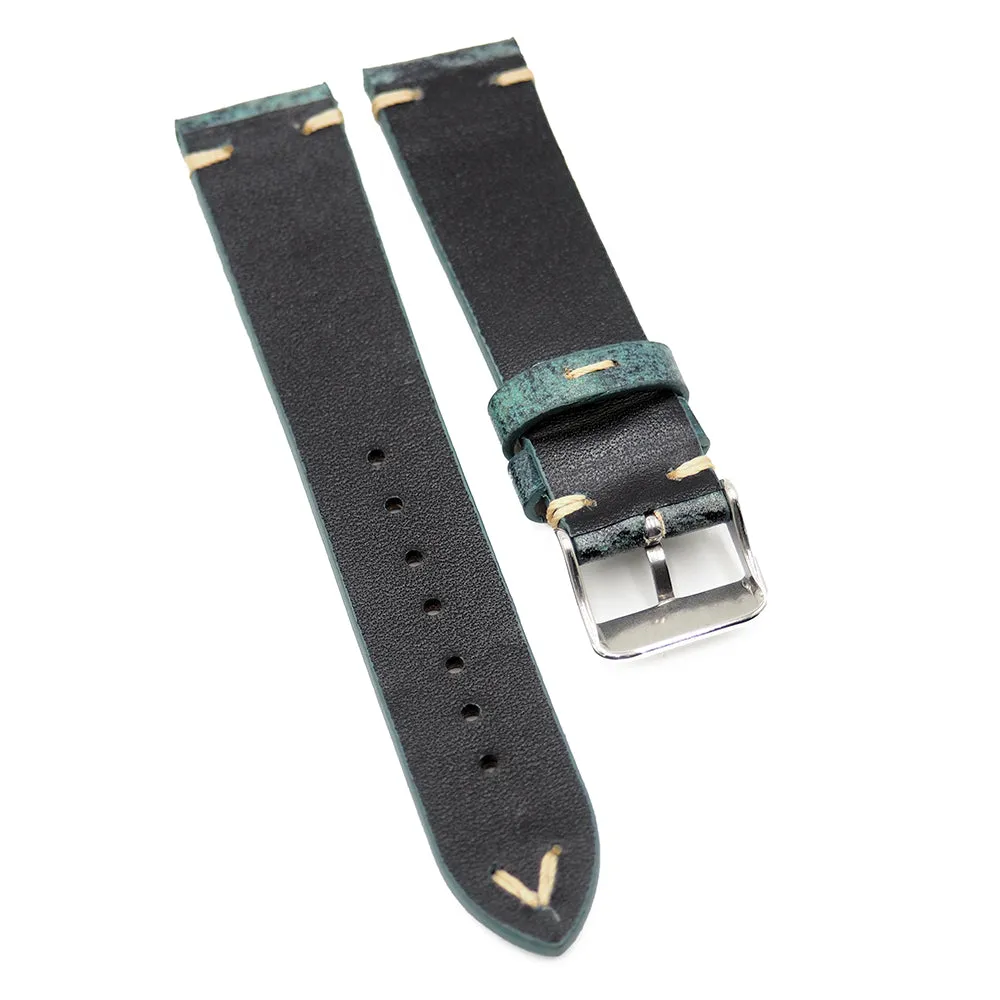 20mm Vintage Style Calf Leather Watch Strap, Turkish Blue / Peanut Brown