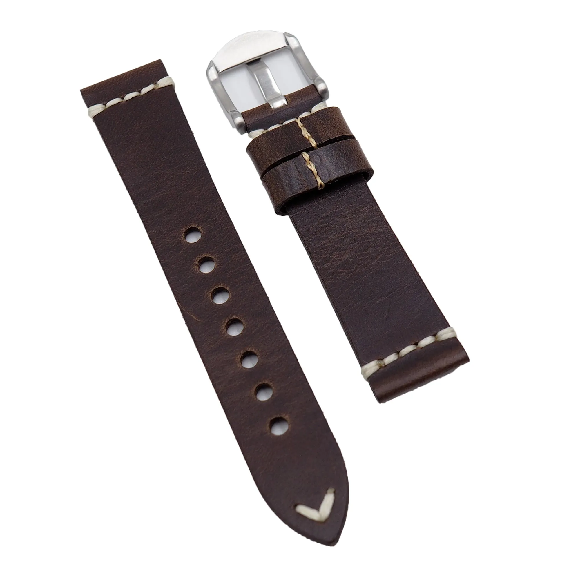 20mm Vintage Style Dark Brown Waxed Calf Leather Watch Strap