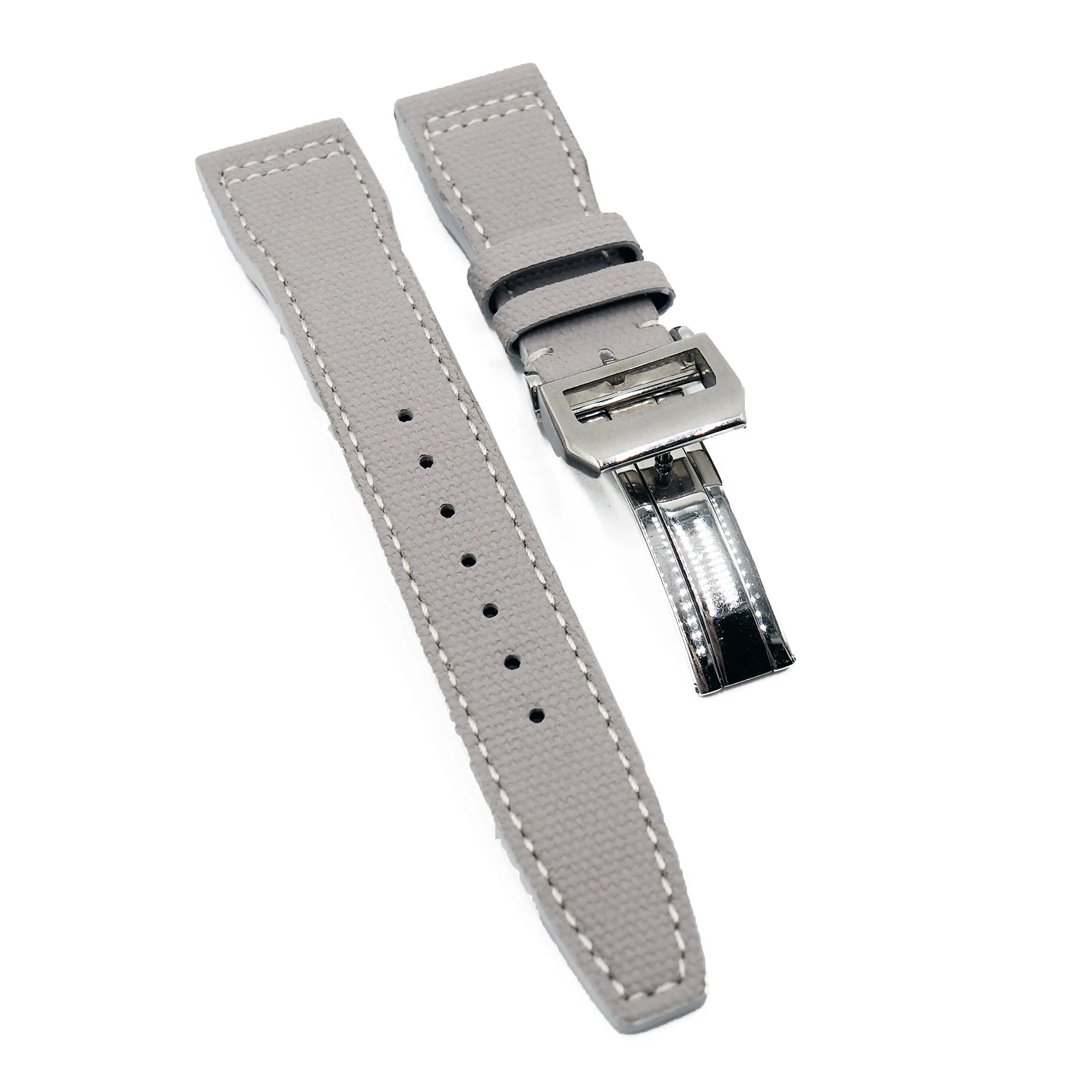 21mm Pilot Style Gray Canvas Watch Strap For IWC, Semi Square Tail