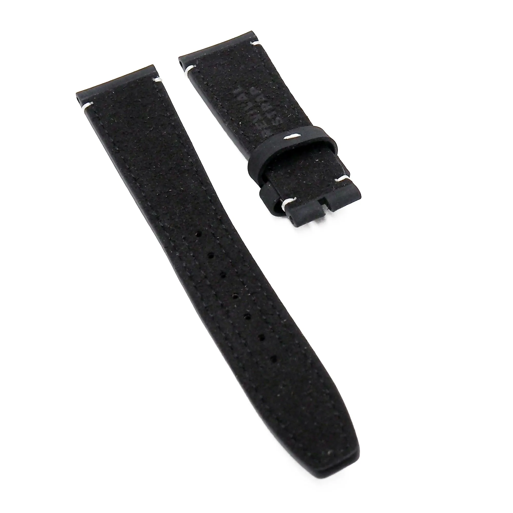 22mm Black Matte Calf Leather Bund Watch Strap For Tudor Black Bay