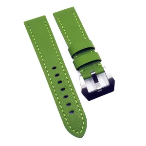 22mm Grass Green Saffiano Leather Watch Strap For Panerai, Non-Padded