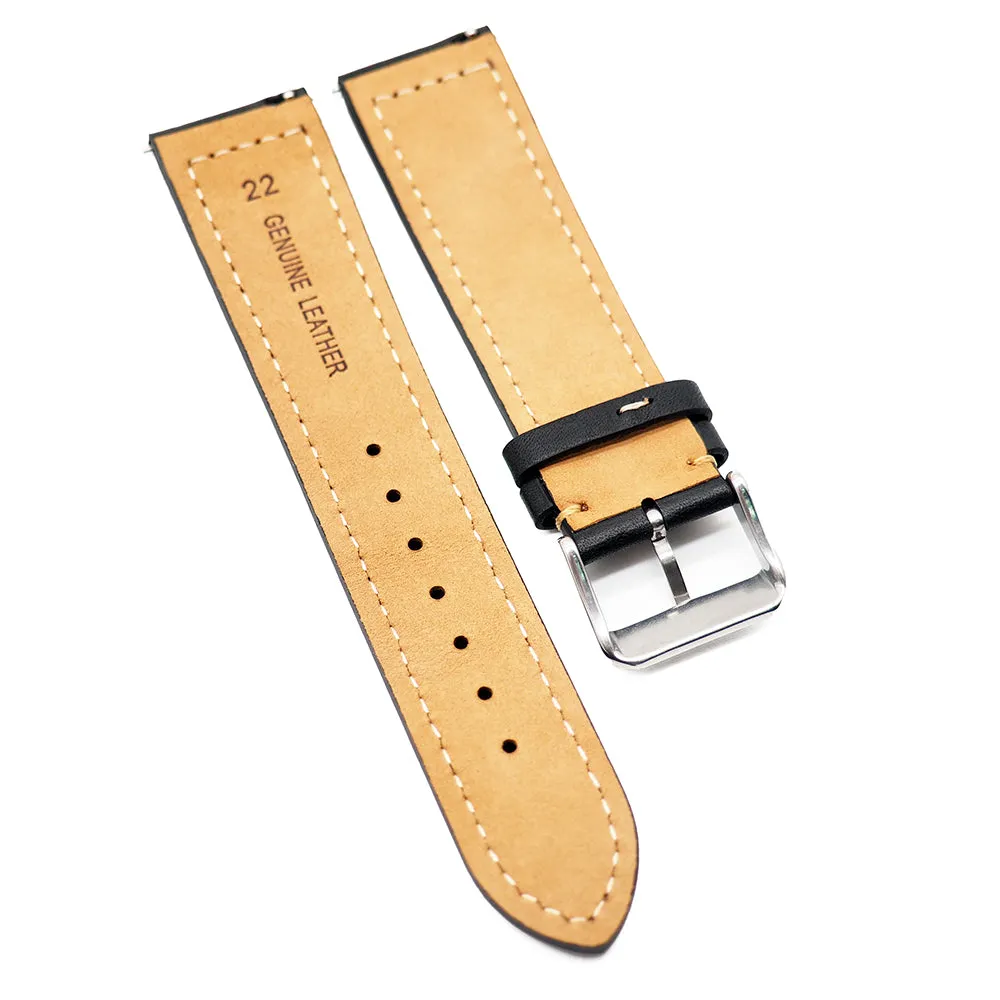 22mm Italian Calf Leather Watch Strap, Quick Release Spring Bars, 4 Colors