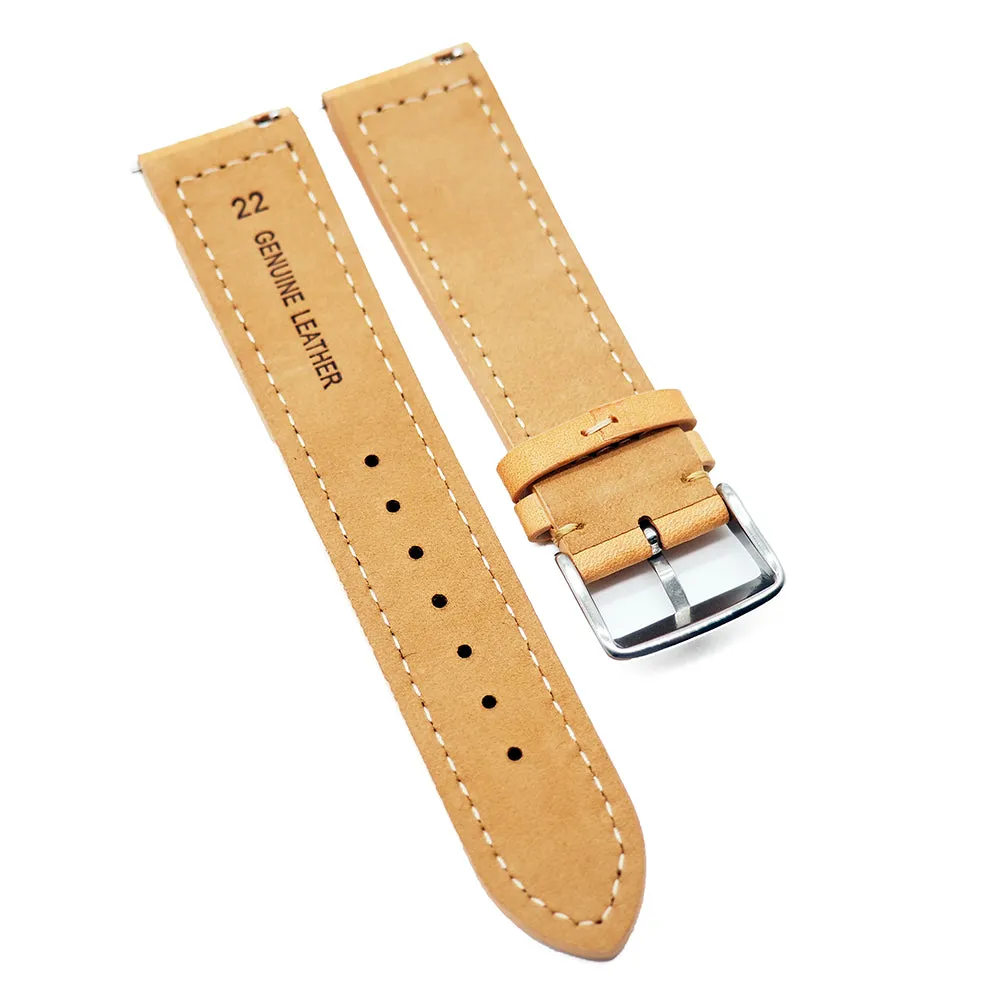 22mm Italian Calf Leather Watch Strap, Quick Release Spring Bars, 4 Colors