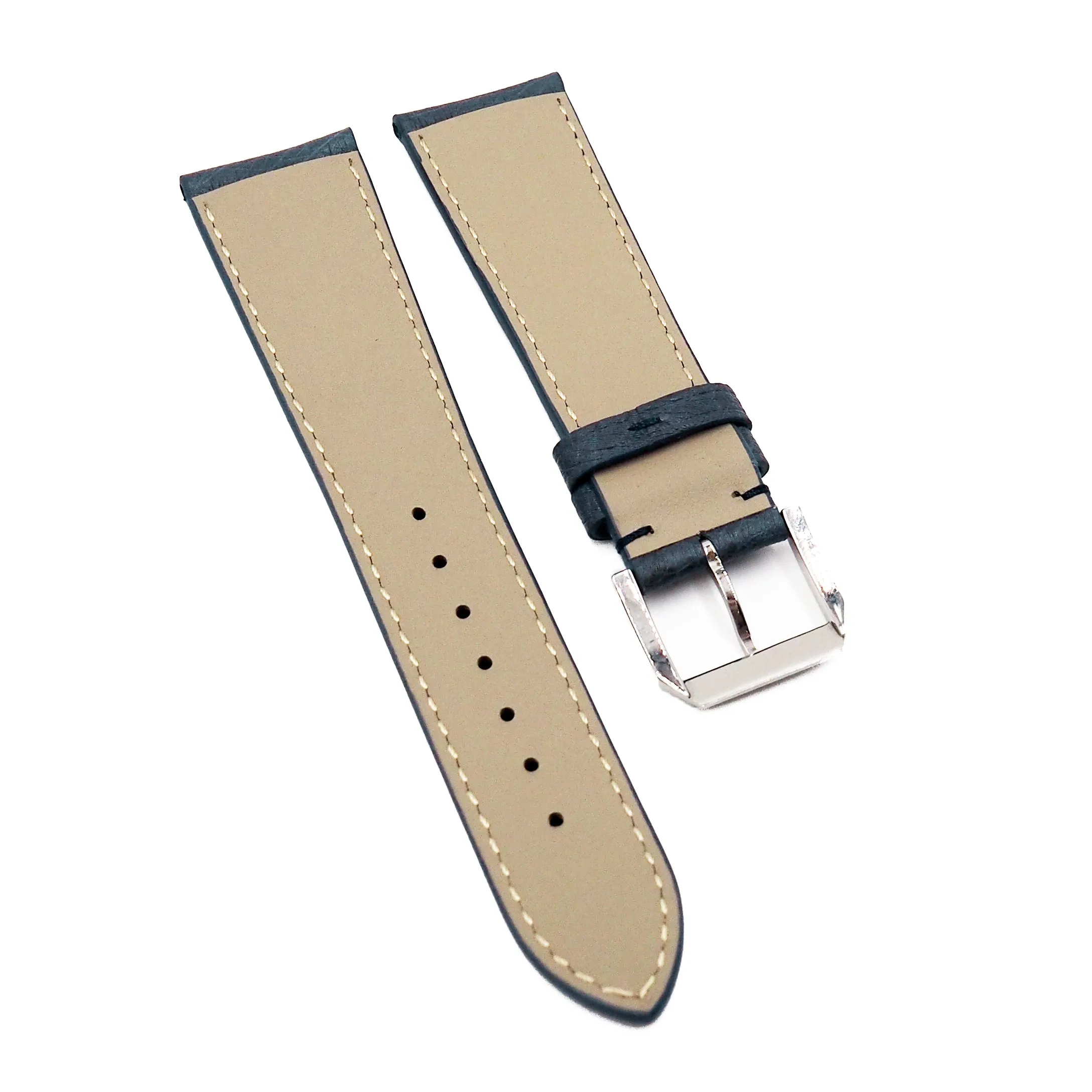 22mm Rally Style Navy Blue Ostrich Leather Watch Strap