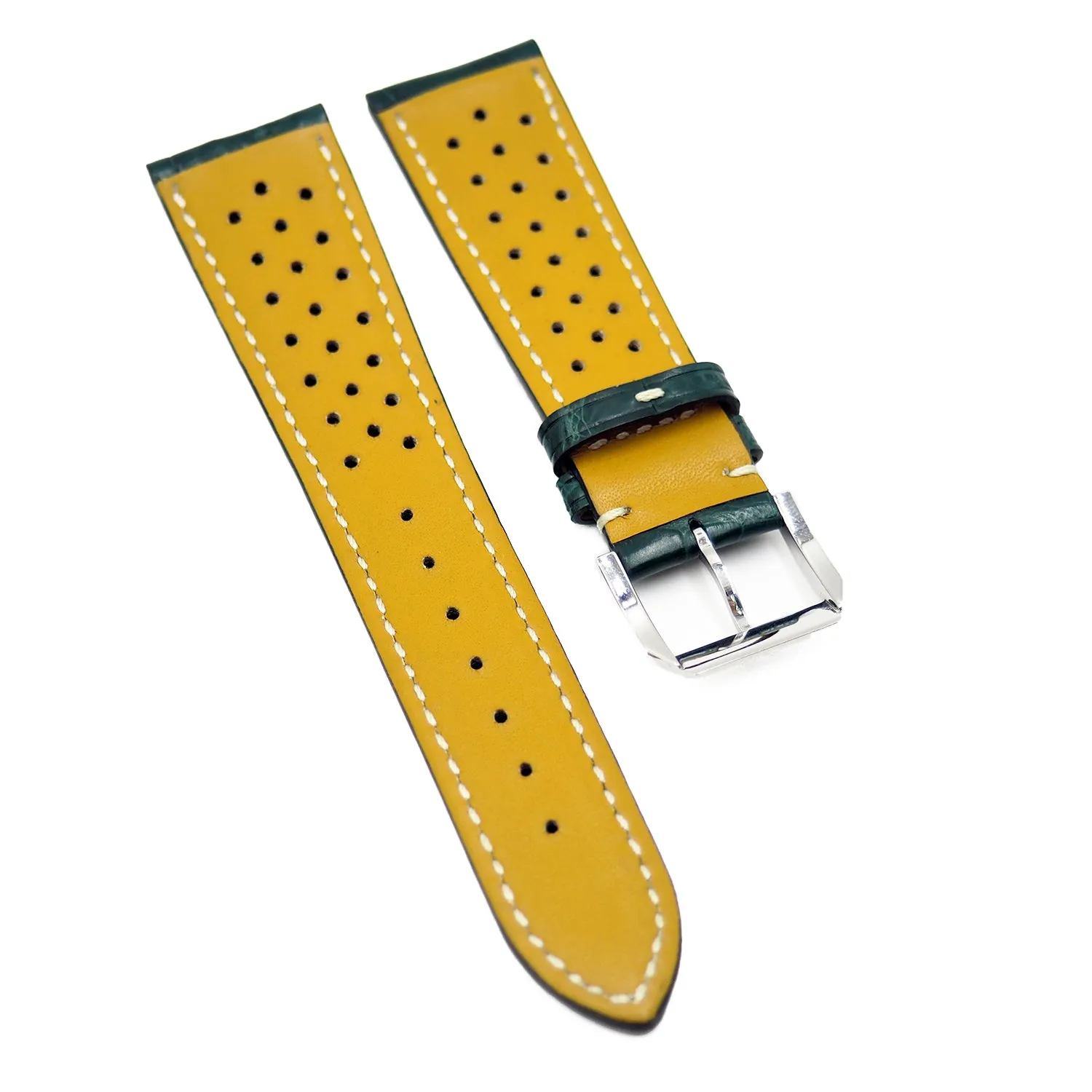 22mm Rally Style Sacramento Green Alligator Leather Watch Strap