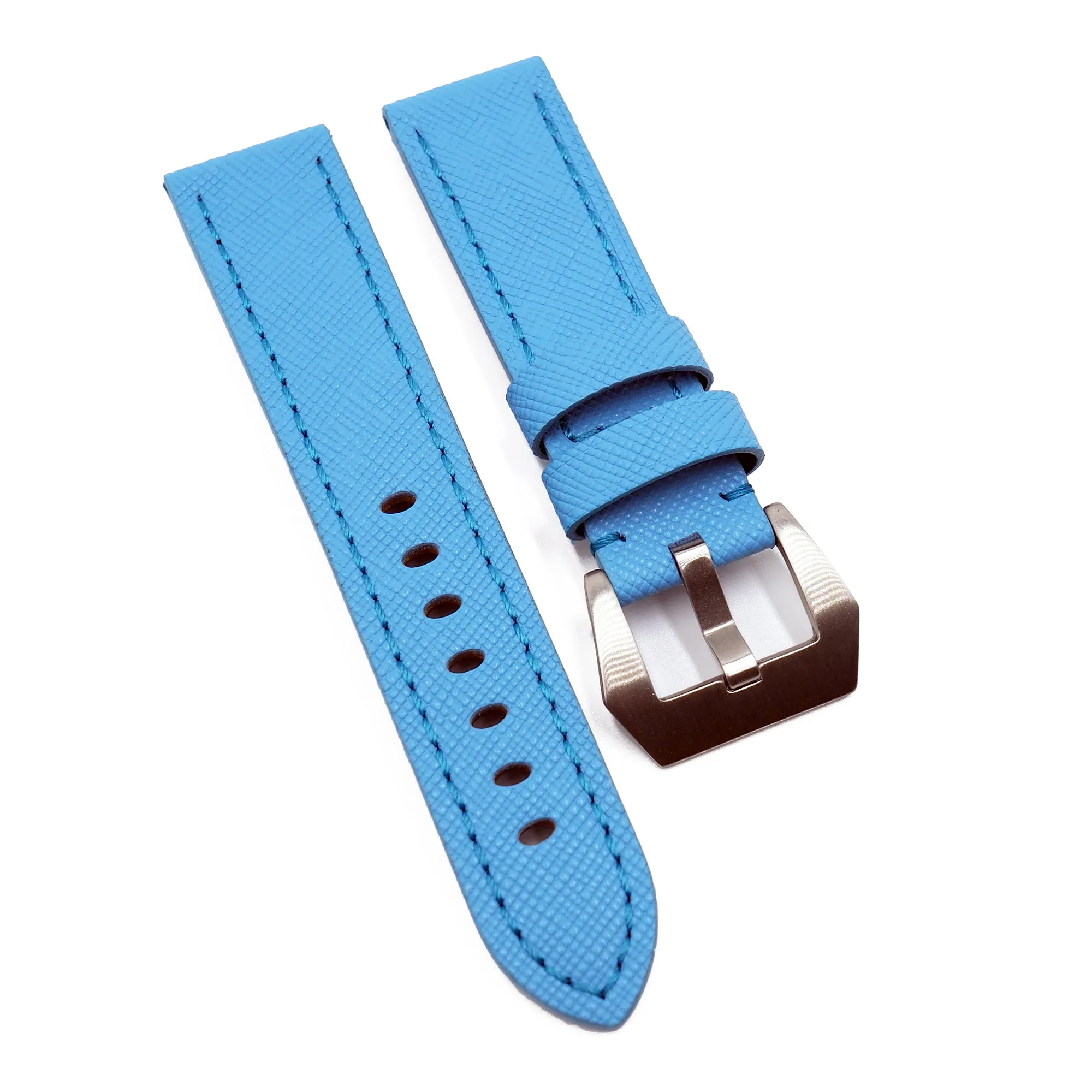 22mm Sky Blue Saffiano Leather Watch Strap For Panerai, Non-Padded