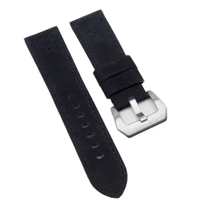 24mm Black Matte Calf Leather Watch Strap For Panerai, Cross Stitching