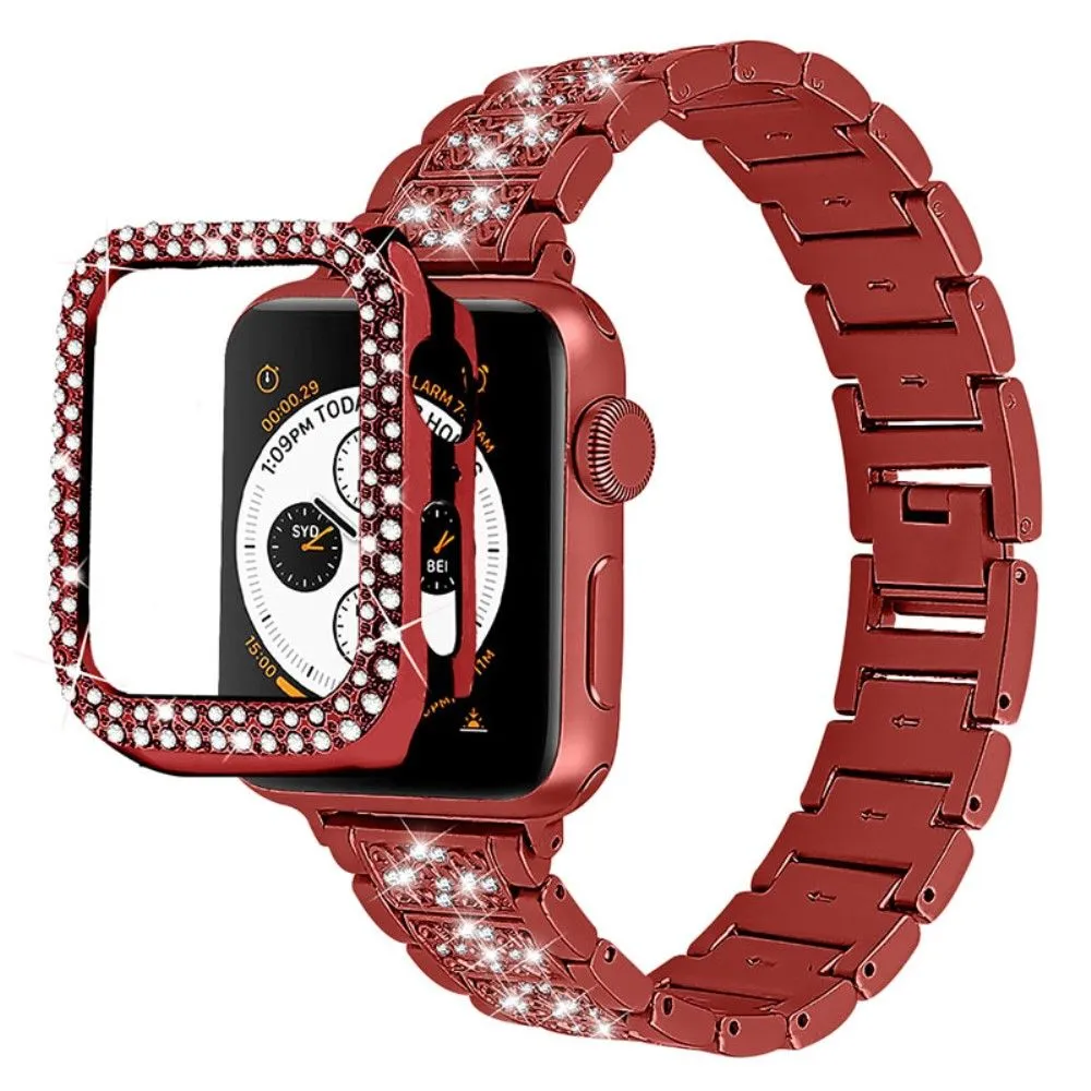 Apple Watch 40mm 3 bead rhinestone décor watch strap with cover - Red