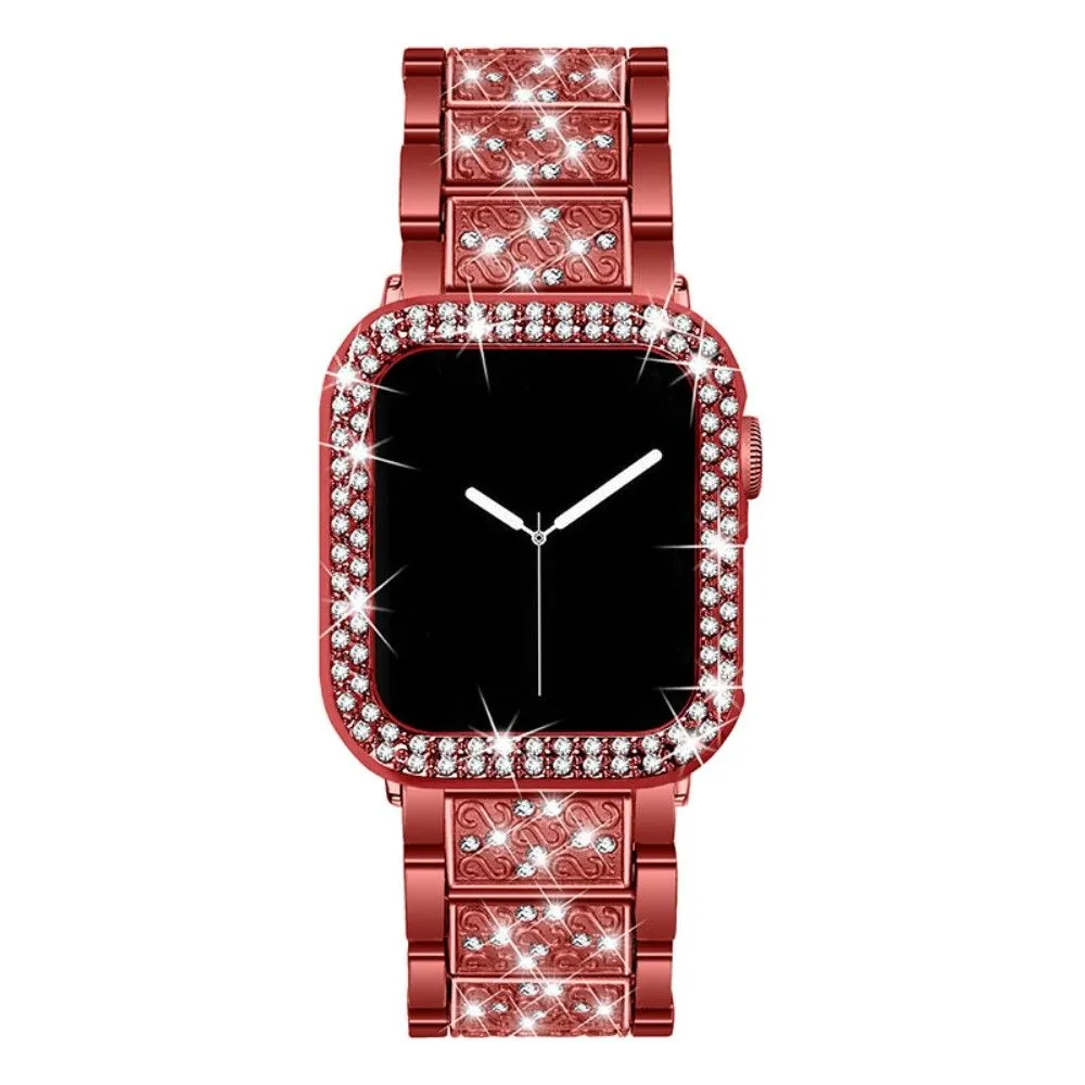 Apple Watch 40mm 3 bead rhinestone décor watch strap with cover - Red