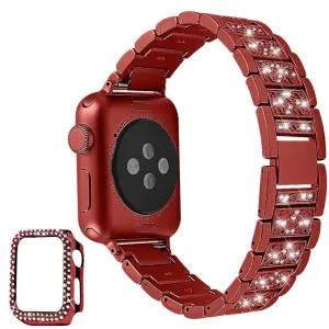 Apple Watch 40mm 3 bead rhinestone décor watch strap with cover - Red