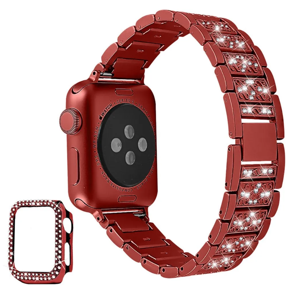 Apple Watch 40mm 3 bead rhinestone décor watch strap with cover - Red