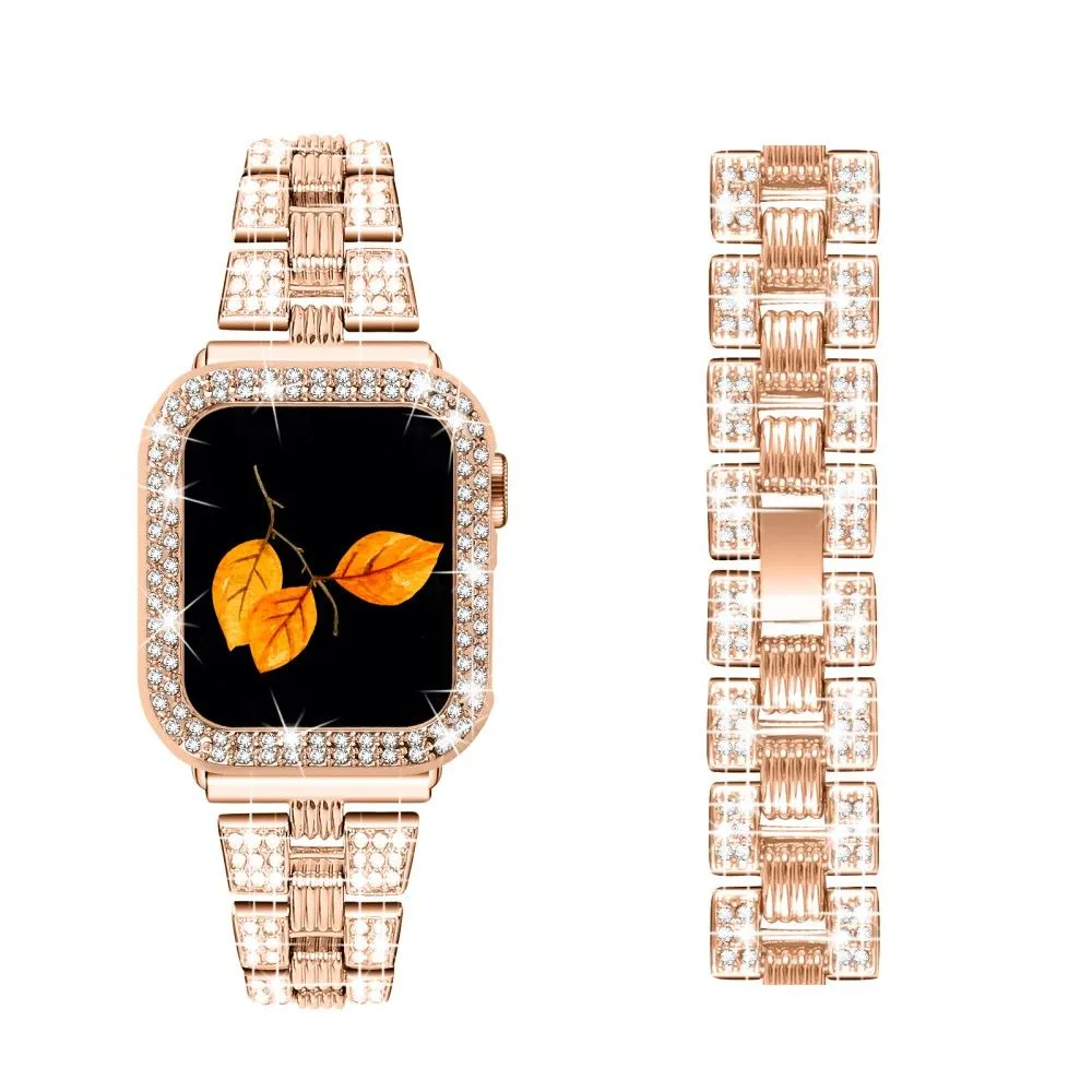 Apple Watch (45mm) rhinestone stainless steel watch strap   cover - Rose Gold / Rose Gold