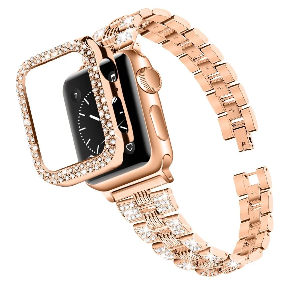 Apple Watch (45mm) rhinestone stainless steel watch strap   cover - Rose Gold / Rose Gold