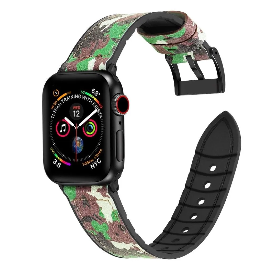 Apple Watch Series 6 / 5 44mm silicone   leather coated watch band - Camouflage Green