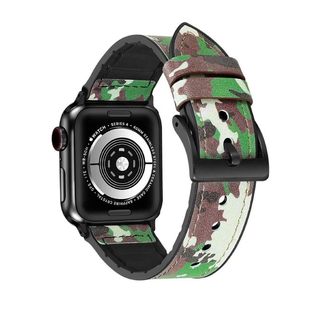 Apple Watch Series 6 / 5 44mm silicone   leather coated watch band - Camouflage Green