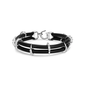 B476 Pure Silver & White Diamond Rubber Bracelet