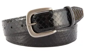 Black Snakeskin Belt, Hudson Buckle (Brushed Silver)