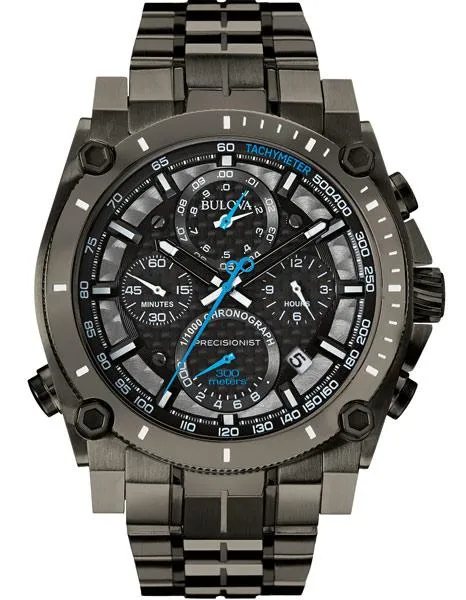 Bulova Mens Chronograph Precisionist - Black Out - Blue Accent  - Date Window