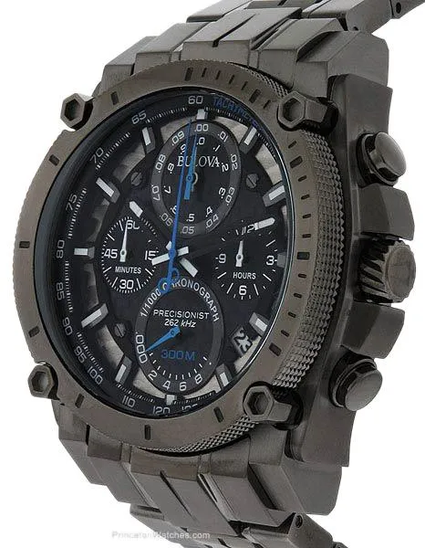 Bulova Mens Chronograph Precisionist - Black Out - Blue Accent  - Date Window