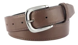 Chocolate Brown Smooth Leather Belt, Hudson Buckle (Shiny Silver)