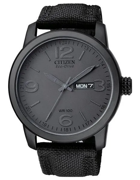 Citizen Eco-Drive Chandler - Black - Canvas Strap Watch - Day/Date - 100 Meters