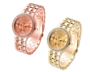 Classic Unisex Rhinestone Round CZ Quartz Dial Wrist Watches