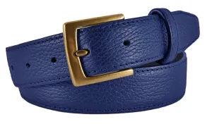 Cobalt Blue Pebbled Leather Belt, Signature Buckle (Antique Brass)